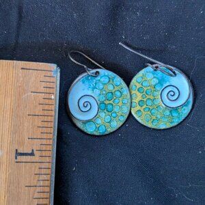 Enamel earrings on copper base, pierced
